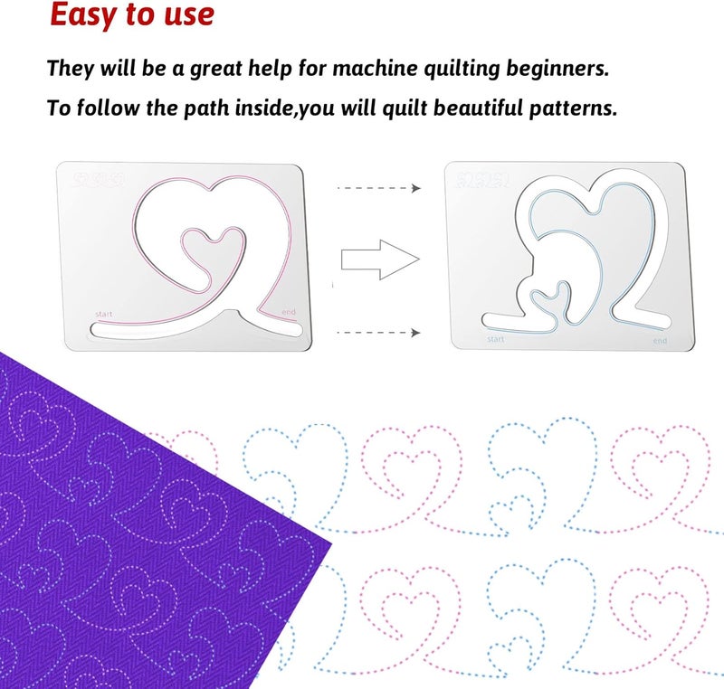 Kapyoo Quilting Rulers and Templates Quilting Templates for Machines Quilting Heart Shaped Free Motion Quilting Templates (Design A&B) - Image 4